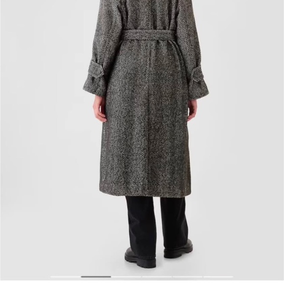 GAP Women's Black and White Herringbone Trench Coat - Picture 5 of 6